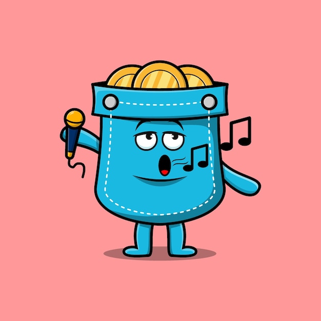 Cute cartoon pocket singer character holding mic in 3d modern style design