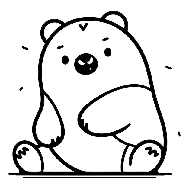 Cute cartoon polar bear sitting on the ground Vector illustration