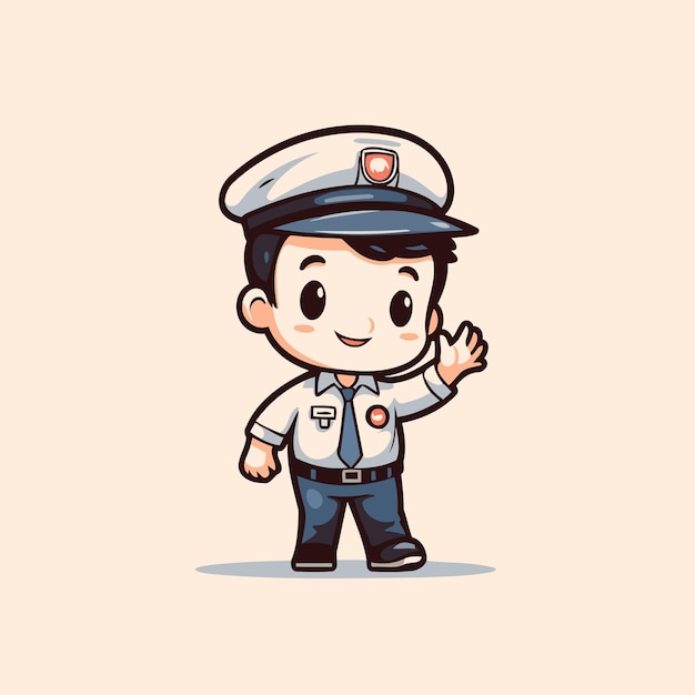 Милый мультфильм полицейский персонаж Векторная иллюстрация Подходит для поздравительных открыток, плакатов и баннеров