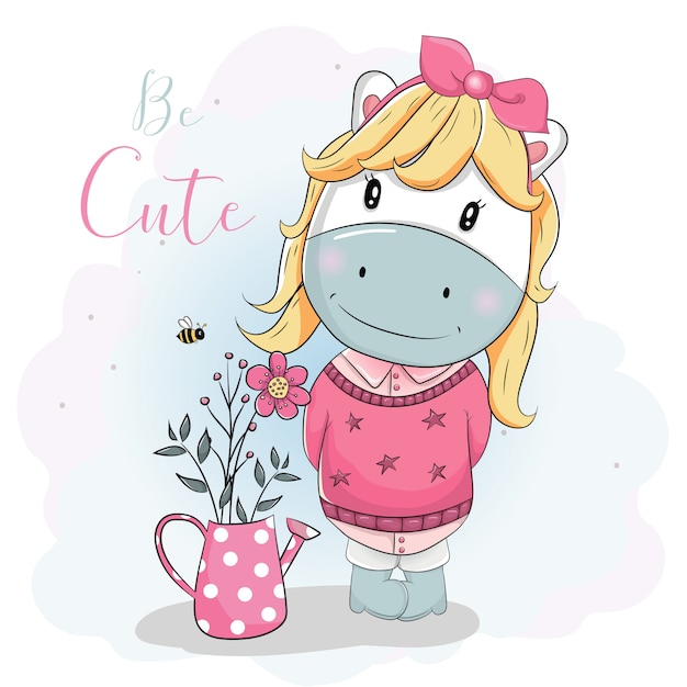 Vector cute cartoon pony in pink sweater