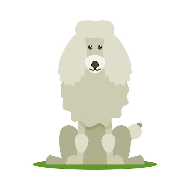 Cute cartoon poodle sitting on the grass Vector illustration