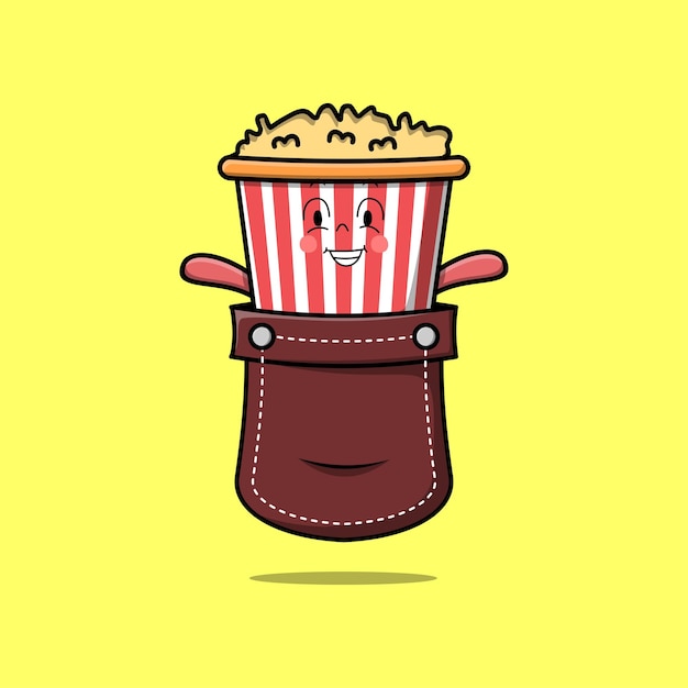 Cute cartoon Popcorn character coming out from pocket look so happy