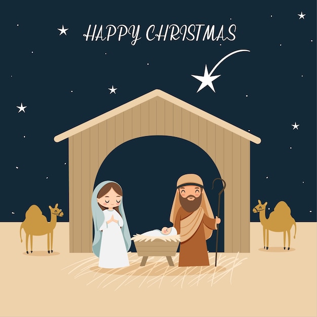 Vector cute cartoon presents the birth of christ or birth of jesus that is described in the biblical