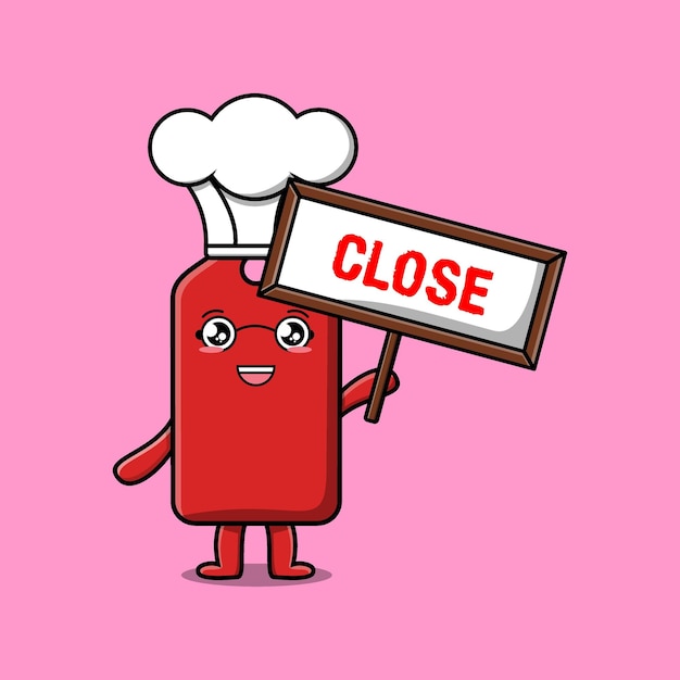 Cute cartoon price tag chef hold close sign board