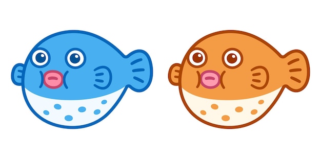 Vector cute cartoon puffer fish