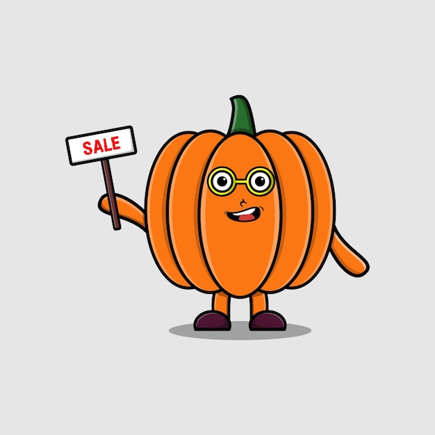 Cute cartoon Pumpkin character holding sale sign