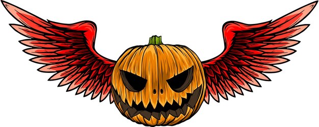 Cute cartoon Pumpkin character wearing wings in modern style design