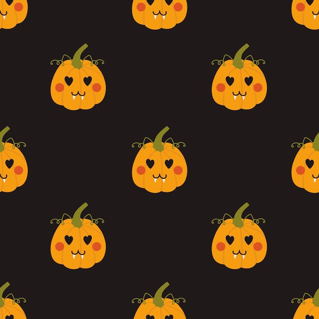 Cute cartoon pumpkin pattern Vector pattern of pumpkins with face Halloween decor