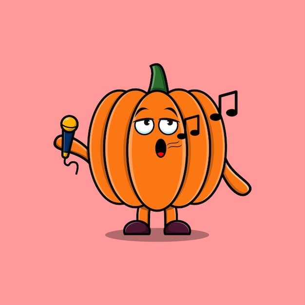 Cute cartoon Pumpkin singer character holding mic in flat modern style design illustrations