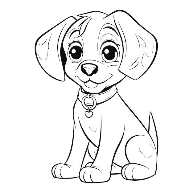 Cute cartoon puppy line drawing vector for coloring page