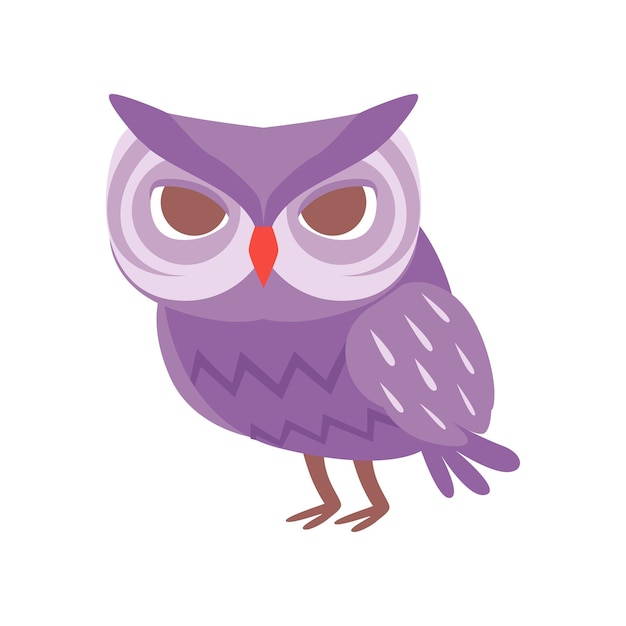 Cute cartoon purple owlet bird character vector Illustration isolated on a white background