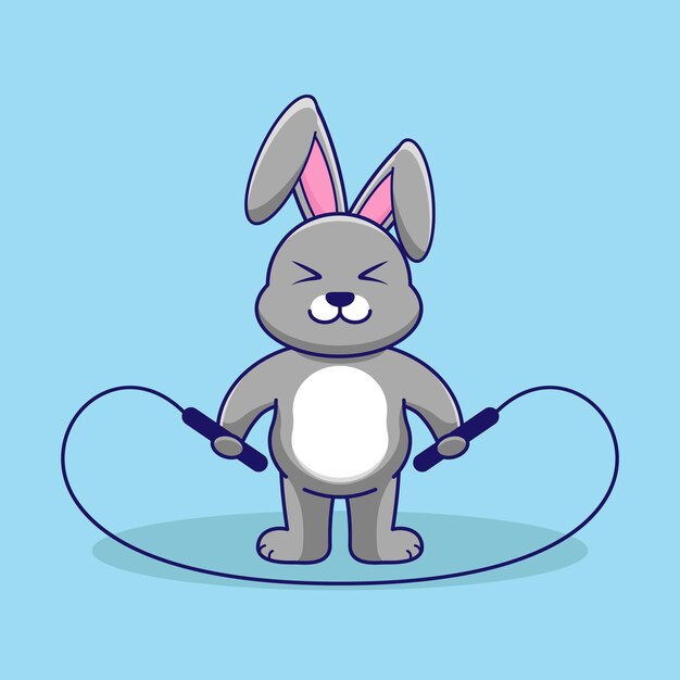 Cute cartoon rabbit jumping rope cartoon vector icon illustration flat cartoon style