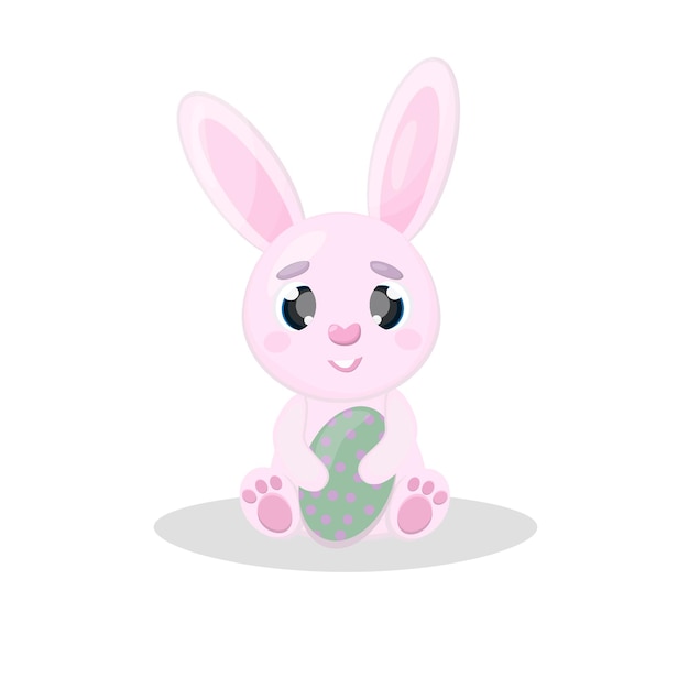 Милый мультяшный кролик Розовый пасхальный кролик с пасхальным яйцом в лапах Отдельные векторные иллюстрации на белом фоне