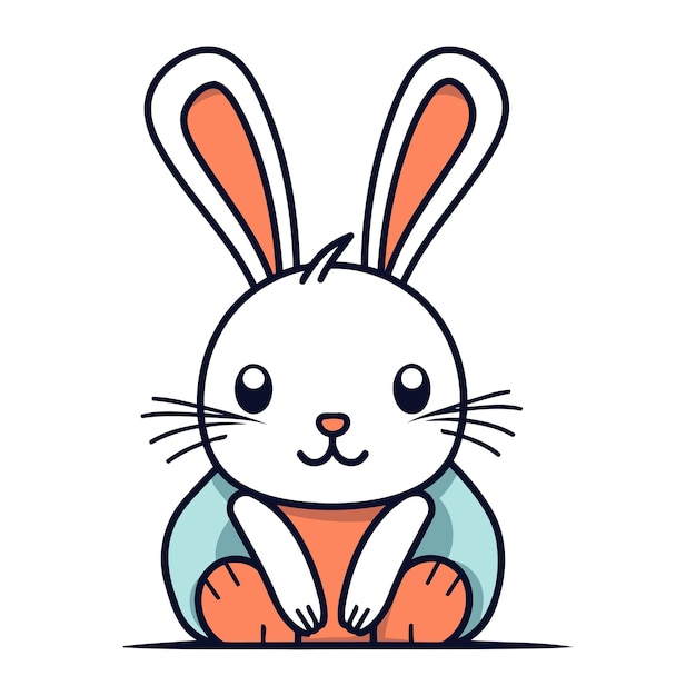 Cute cartoon rabbit Vector illustration isolated on a white background