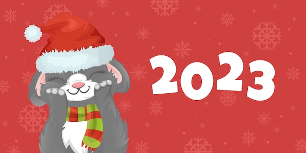 Vector cute cartoon rabbit with a gift. happy new year 2023