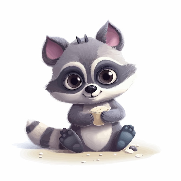 Vector cute cartoon raccoon on white background