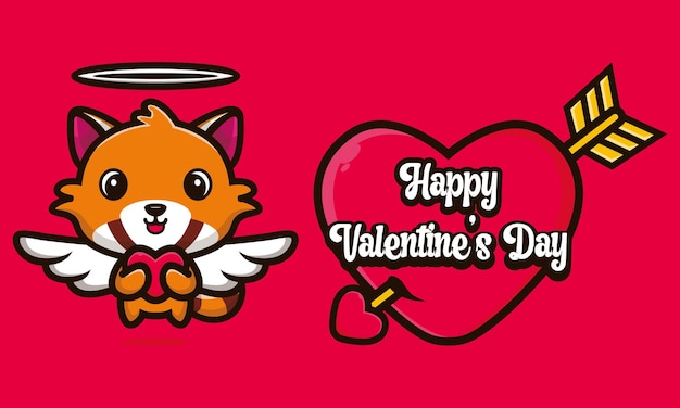 Cute cartoon raccoon with happy valentines day greetings