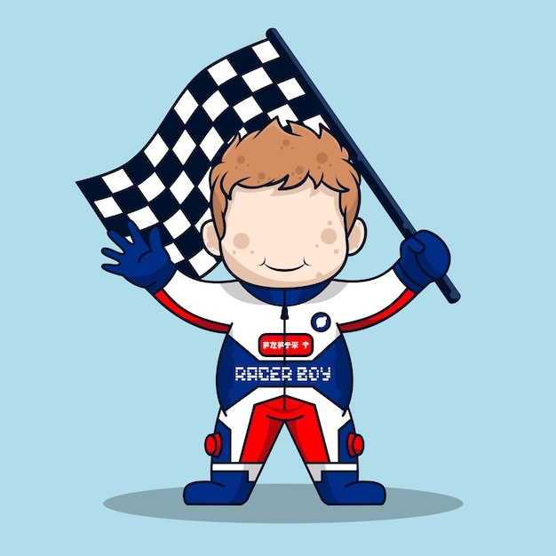 Vector cute cartoon racer boy character vector illustration