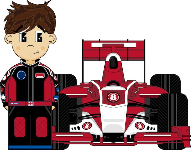 Cute Cartoon Racing Driver and Sports Car