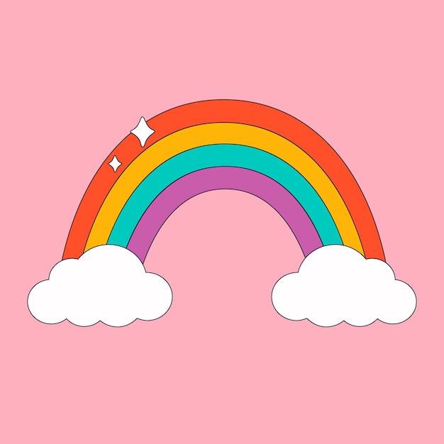 Cute cartoon rainbow with clouds Psychedelic and vintage