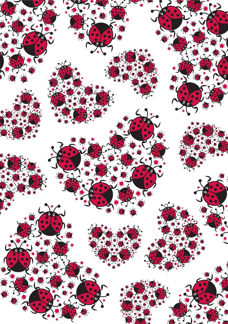 Vector cute cartoon red ladybird in valentine heart pattern