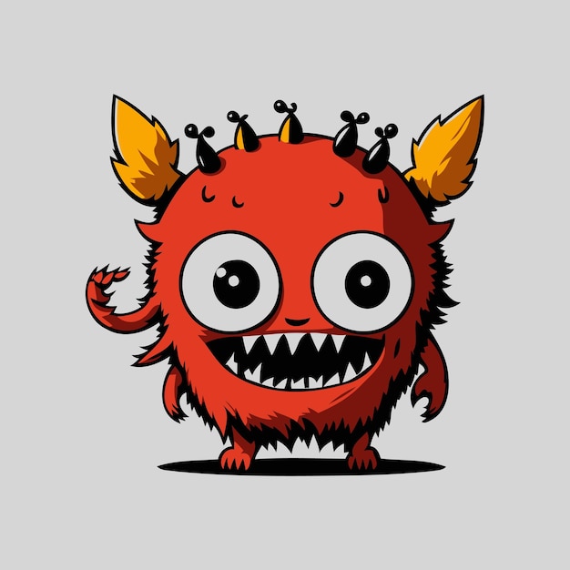 cute cartoon Red monster Adorable funny fantastic creature Isolated Illustration