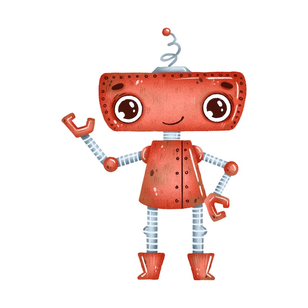 Vector cute cartoon red robot with big eyes on a white background