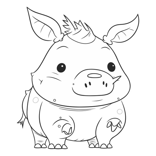 Cute cartoon rhinoceros for coloring book