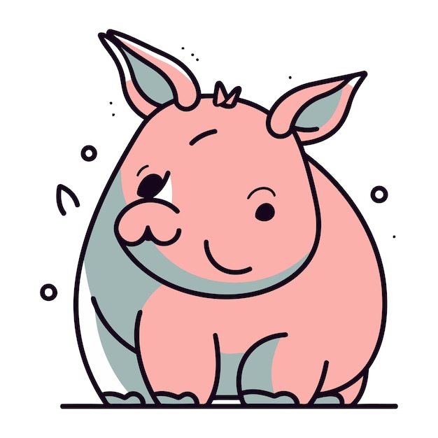 Cute cartoon rhinoceros Vector illustration isolated on white background