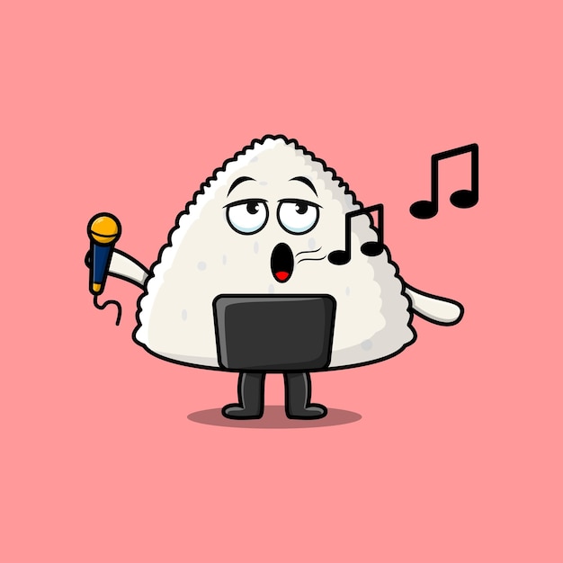 Cute cartoon Rice japanese sushi singer character holding mic in flat modern style design