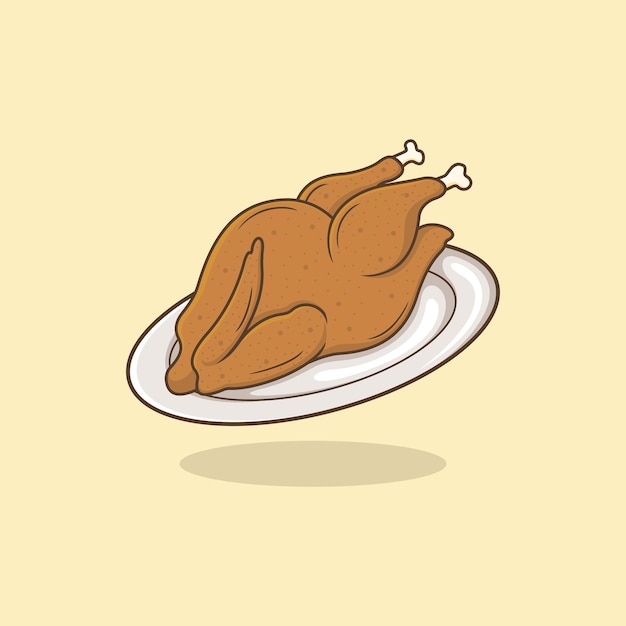 Vector cute cartoon roast chicken food illustration