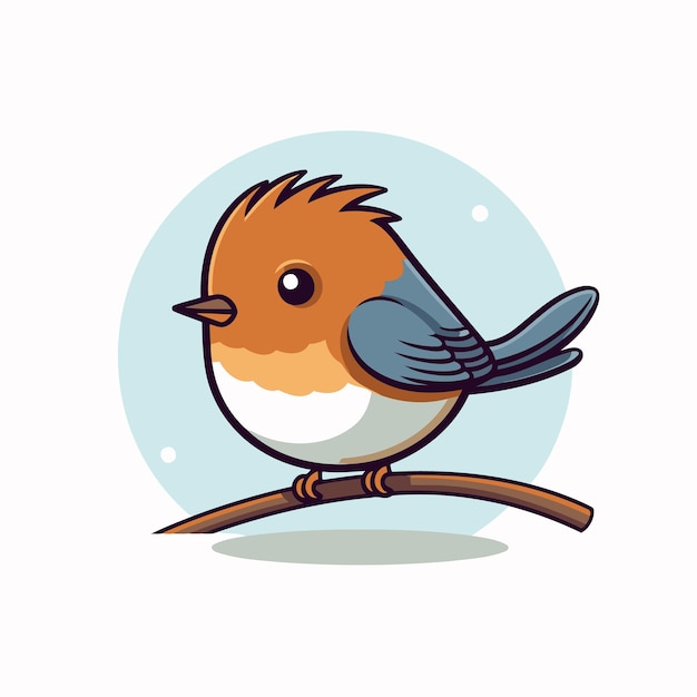 Vector cute cartoon robin bird on a branch vector illustration