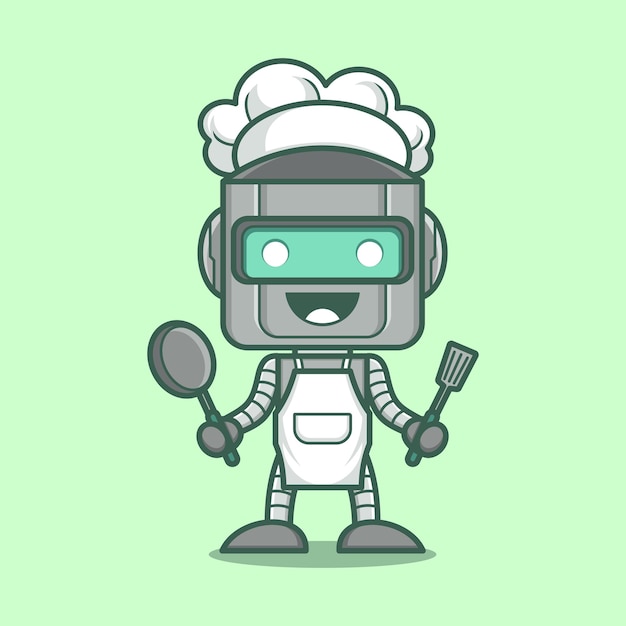 Cute cartoon robot becomes chef