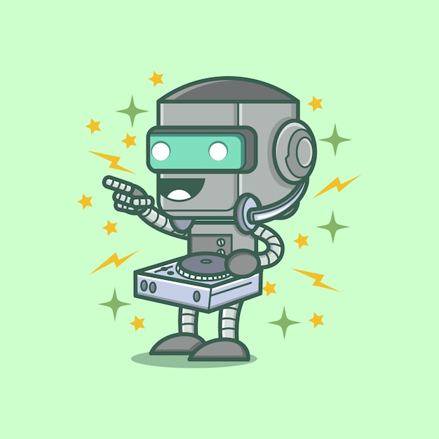 cute cartoon robot becomes dj