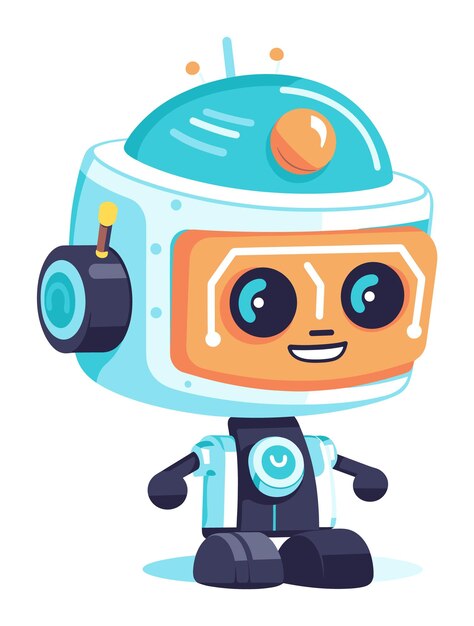 Cute cartoon robot big eyes friendly smile colorful futuristic artificial intelligence character