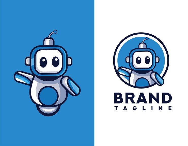 Vector cute cartoon robot character mascot logo flat design