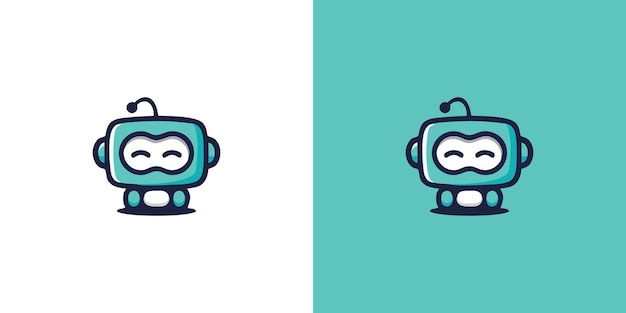 Logo della mascotte del personaggio del robot simpatico cartone animato vettore premium