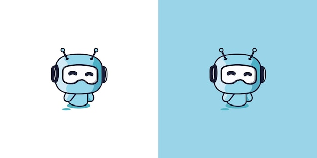 Logo della mascotte del personaggio del robot simpatico cartone animato vettore premium