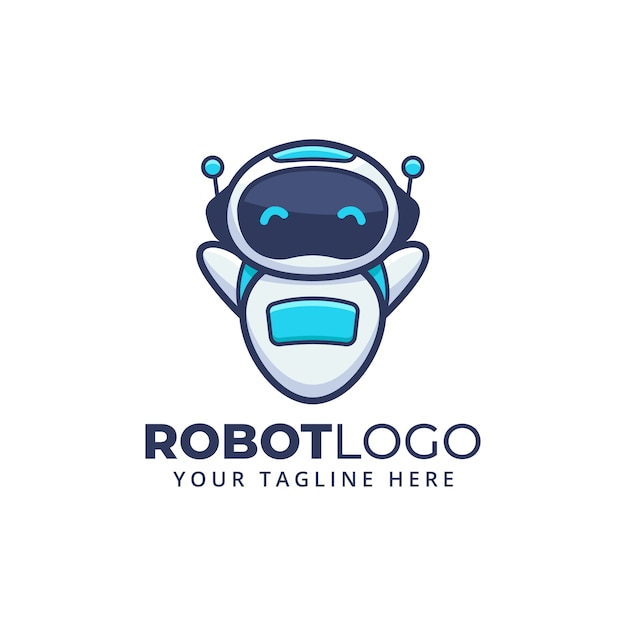 Cute cartoon robot character mascot logo.