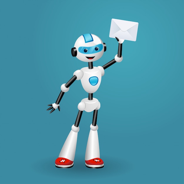 Cute cartoon robot holding an envelope.