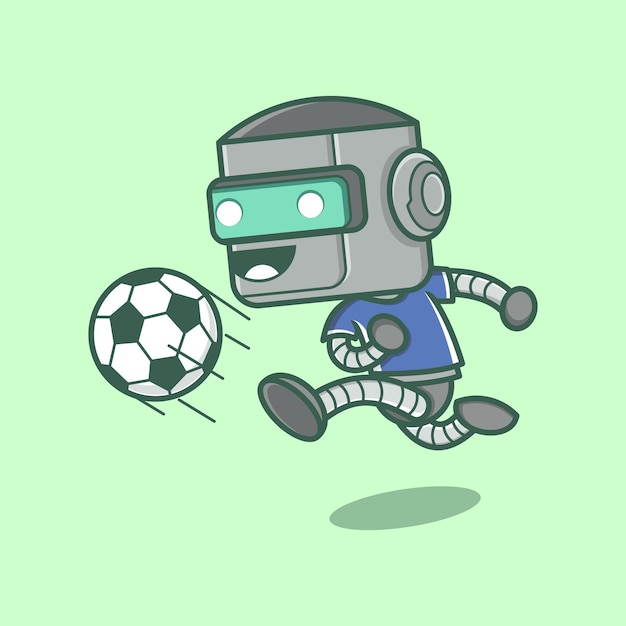 Cute cartoon robot playing soccer