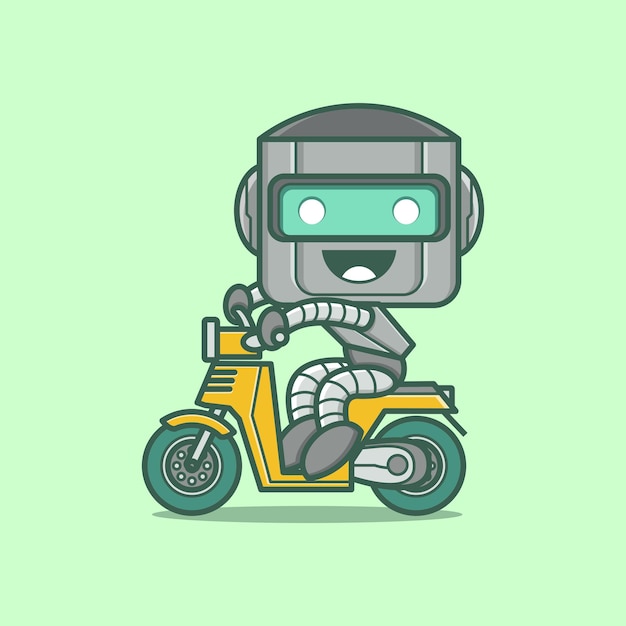 cute cartoon robot riding motorcycle