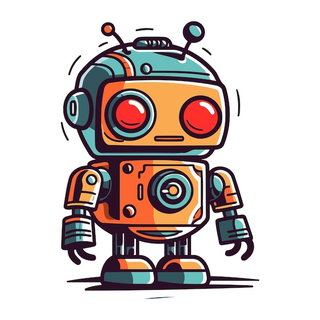 Cute cartoon robot Vector illustration isolated on a white background