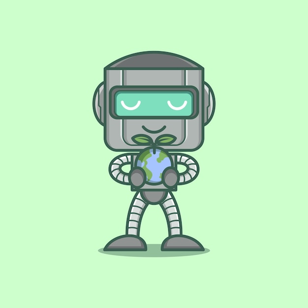 cute cartoon robot with earth