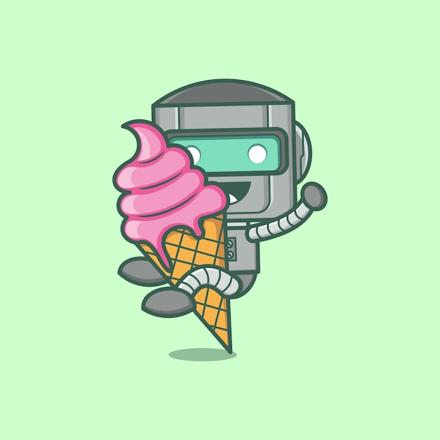 cute cartoon robot with ice cream