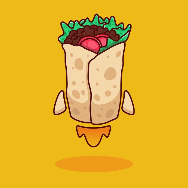 cute cartoon rocket kebab illustration in flat design