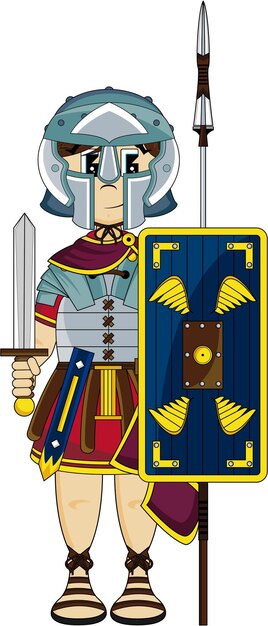 Cute Cartoon Roman Centurion Soldier History Illustration