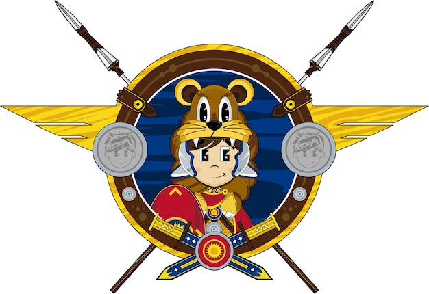 Cute Cartoon Roman Lion Centurion History Illustration