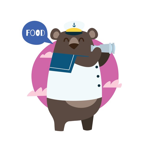 Cute cartoon sailor bear for children t-shirt design template series