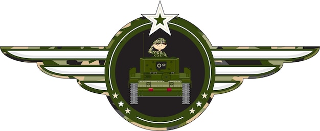 Вектор Милый мультфильм, приветствующий армейского солдата в бронетанковой иллюстрации военной истории